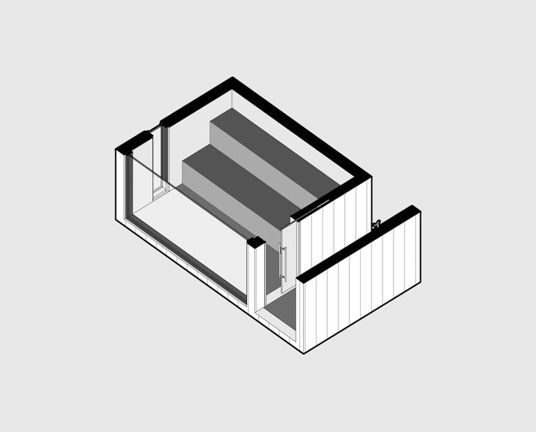 Sauna axonometric view for luxury cabin wellness amenity design