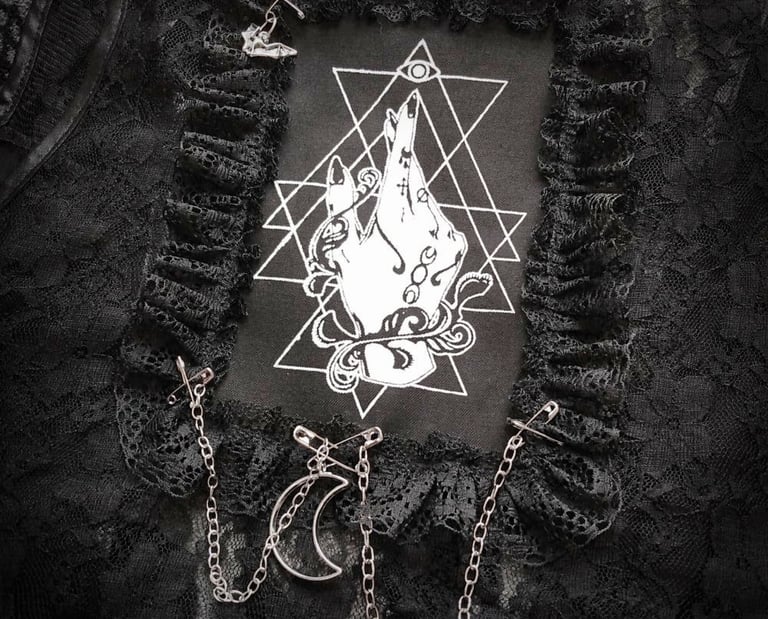 elegant and magical witch hand patch used as a back patch