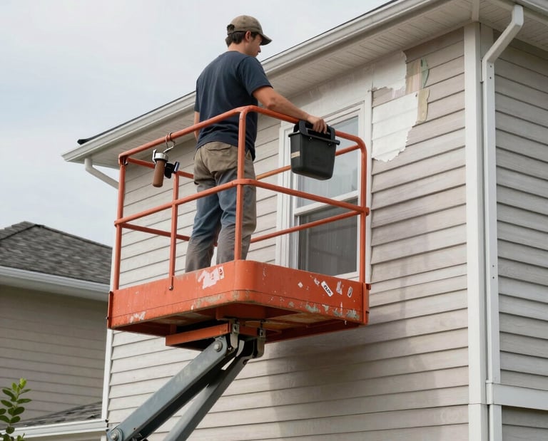 Photo of D’Angelo Spaide inspecting a home remodeling project with tools in hand.