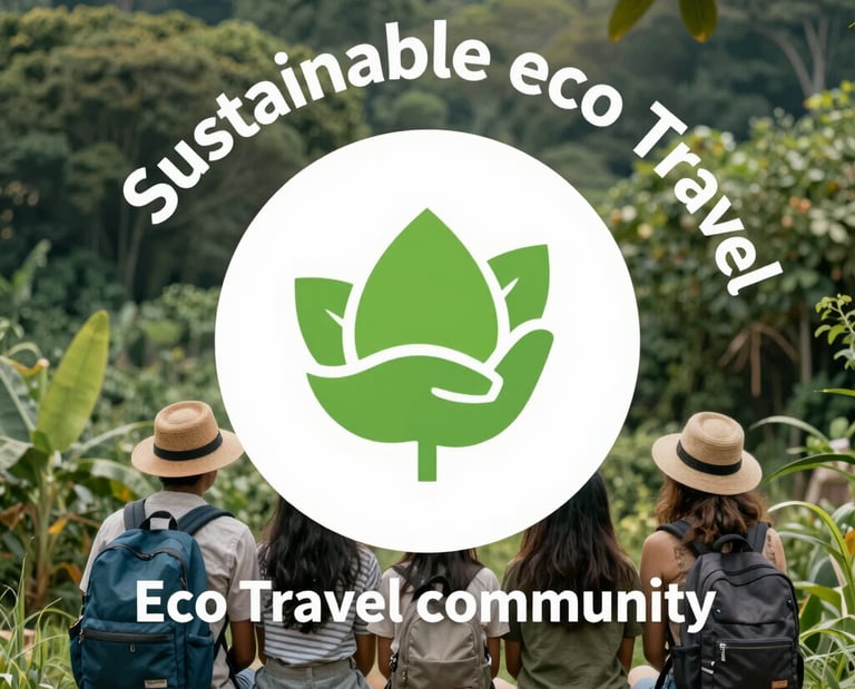 A vibrant group of travelers exploring a lush rainforest with local guides, highlighting sustainable tourism.