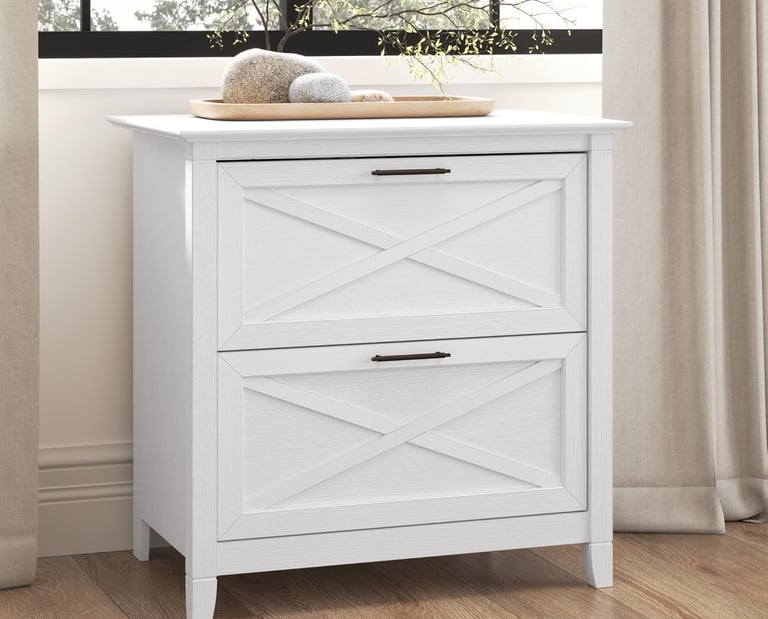 Bush Home Key West 2 Drawer Lateral File Cabinet in Pure White Oak – Home Office Document Storage, A