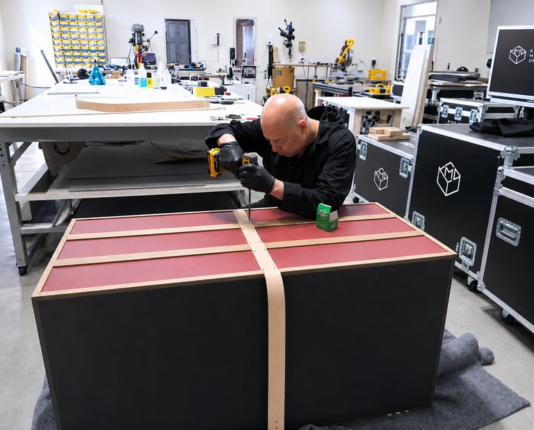 Ray lum assembling a custom wooden road case For magician Kevin James