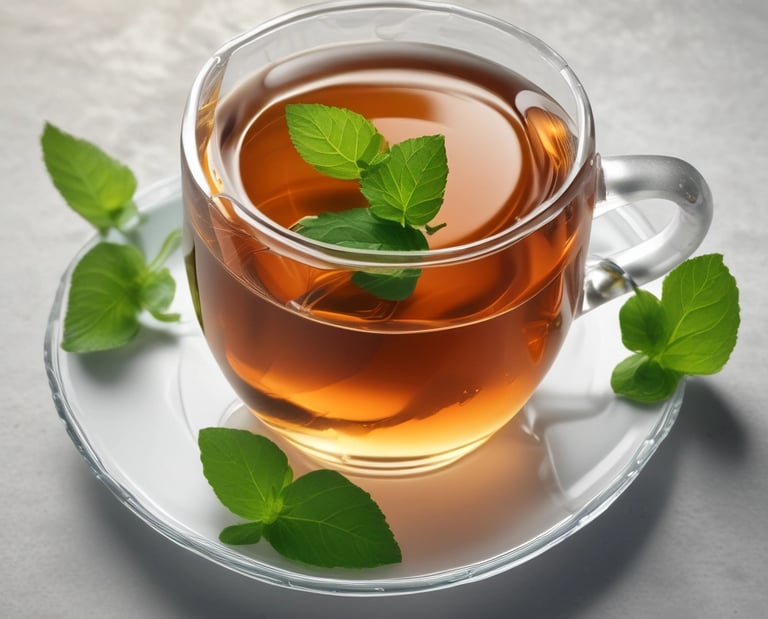 Bright green peppermint and spearmint leaves arranged in a natural basket