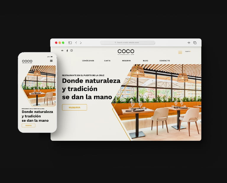 Interfaz del sitio web de Coco en versiones de escritorio y mobile