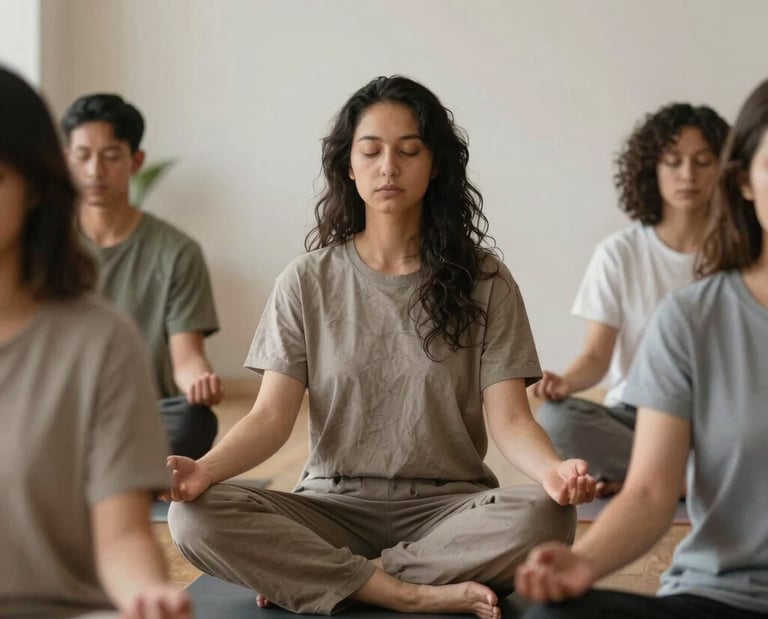 A serene image of a person meditating at sunrise atop a mountain, bathed in golden light.