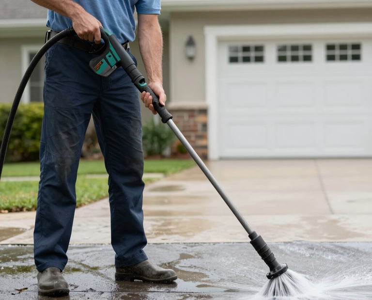Skilled mason applying mortar between bricks on a sunny construction site.