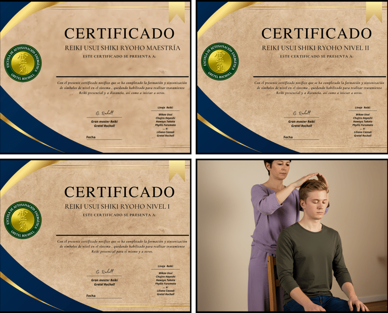 Certificados de Reiki Usui Ryoho para cada nivel desde inicial a maestría