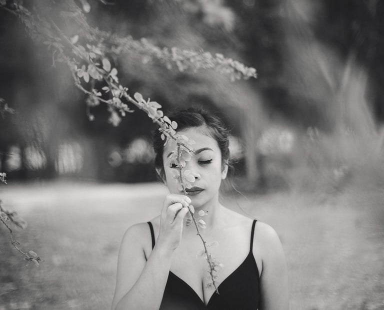 Artistic black and white female portrait during intimate couple session in Serangan Benoa Bali.