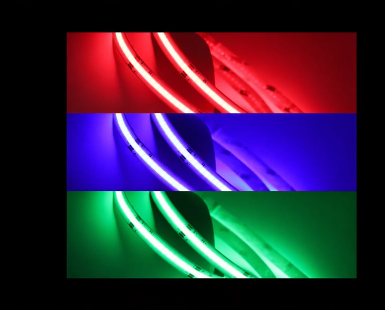 Tira LED RGB COB 24V 15W: tecnología de punto continuo para color sin sombras.