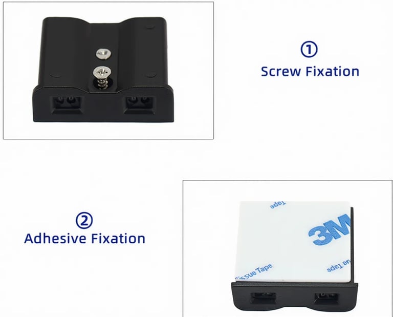 Fijación versátil: instalación mediante tornillos o adhesivo 3M de alta resistencia.