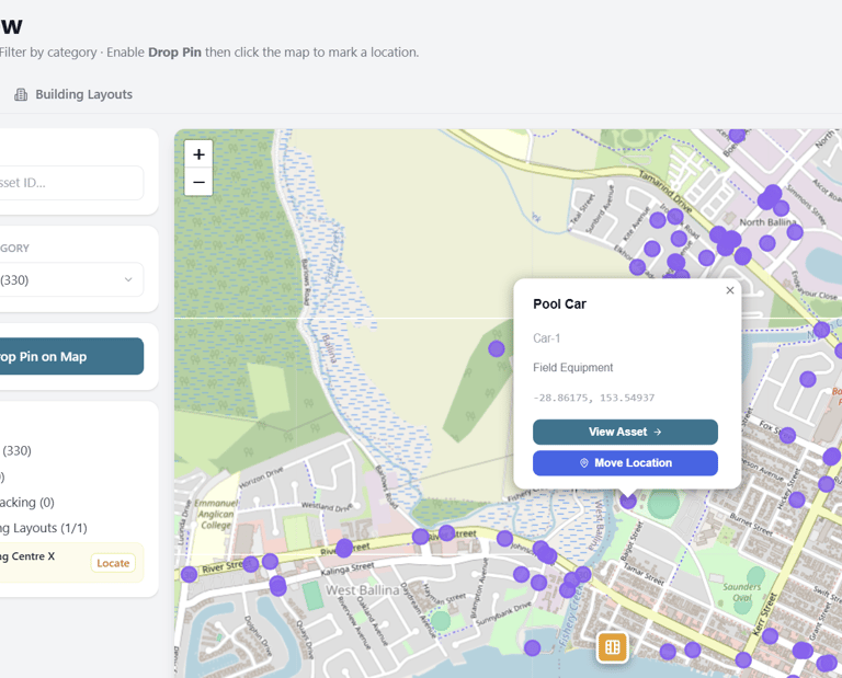 map view of assets and field equipment