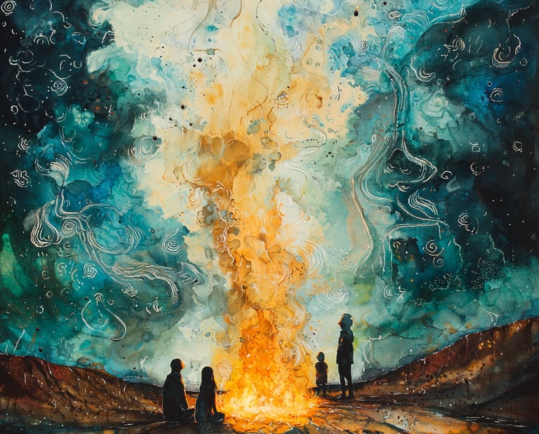 Des gens autour d'un feux magiques