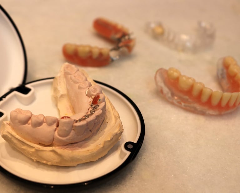 a plate with a tooth prosthesis