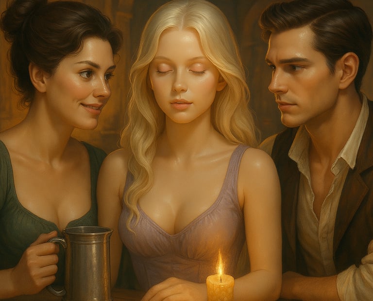 a man and woman sitting at a table with a candle