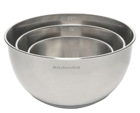 KitchenAid stainless steel mixing bowl set of 3, nonslip bases, nesting design, dishwasher safe