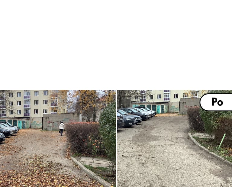 Lapų grėbojimas (tvarkymas) kieme pries ir po