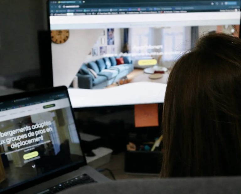 Collaborateur Apart’Moment gérant les réservations sur écran, hébergement professionnel