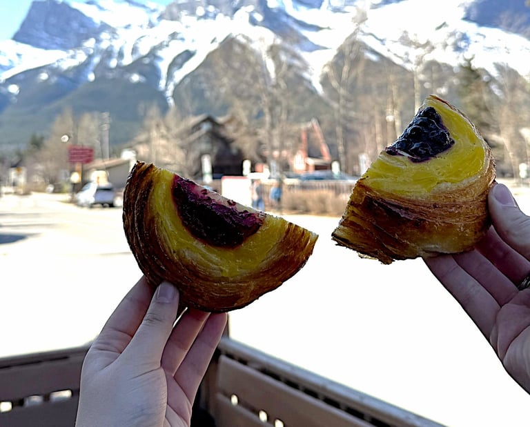 pastry in front of mountain background