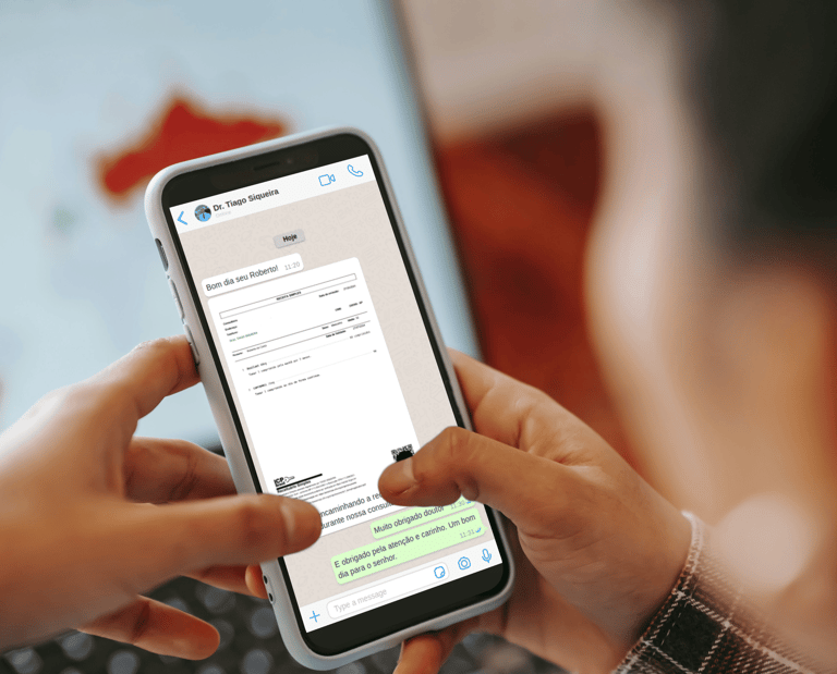Conversa de whatsapp entre dr tiago e um cliente fictício para demonstrar receituário eletrônico