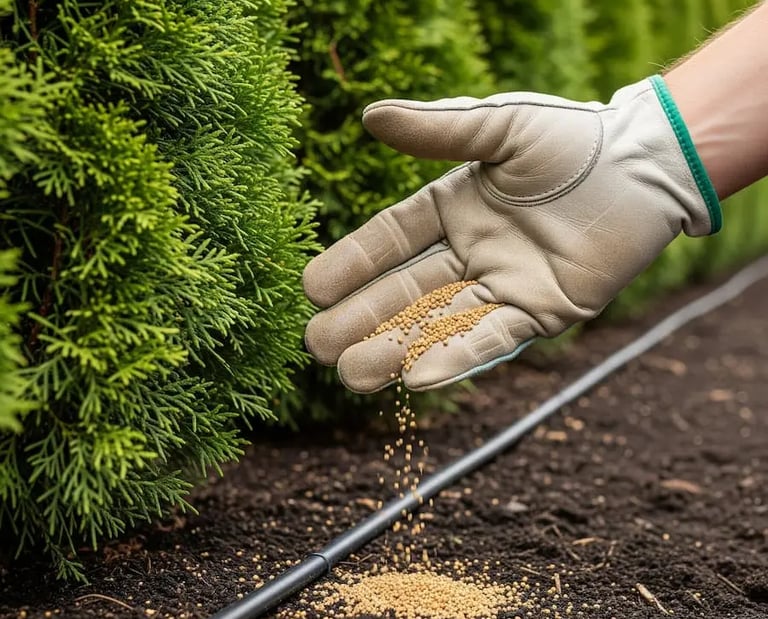 Abonando el seto de Leylandii fundamental en Primavera y Otoño
