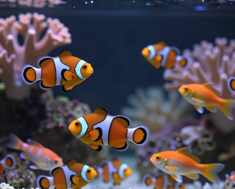 Image of a school of fish in water render.