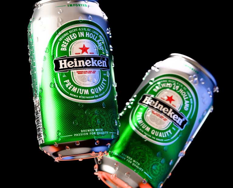 Render of twin cans of Heineken Lager.