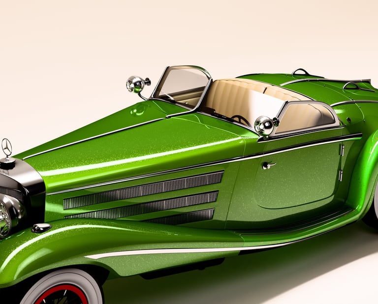 Image of a 3D render of a 1928 Mercedes-Benz.