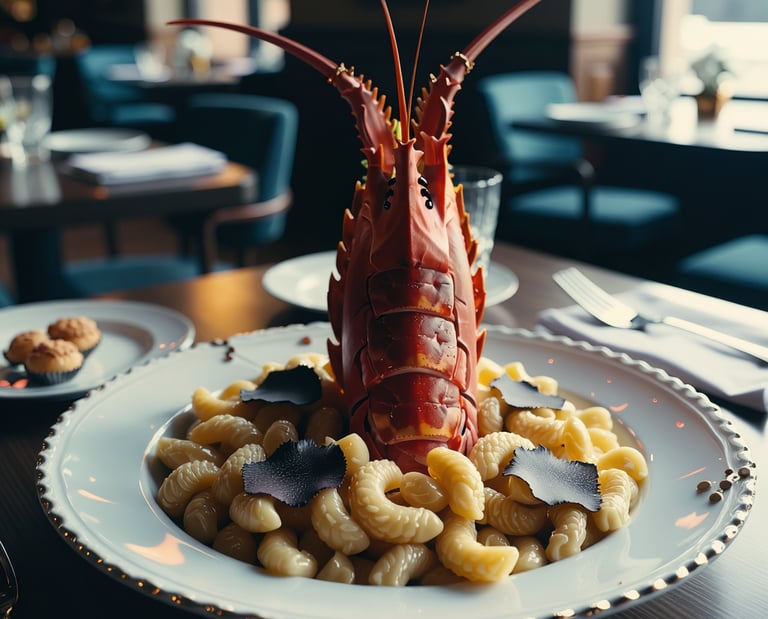 Image of our lobster mac-n-cheese with black truffles render.