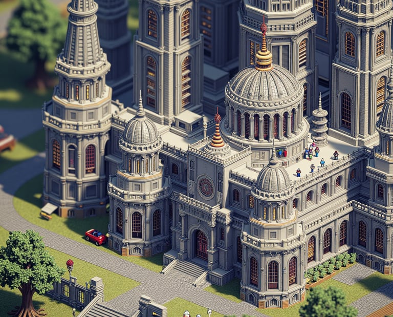 An isometric render of a mansion for game deisgn.