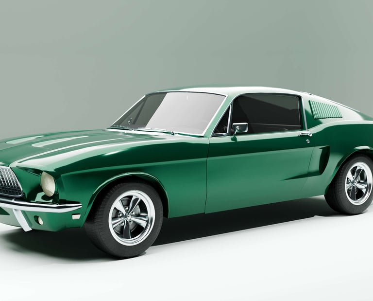 Image of a 3D render of a 1968 Ford Mustang Billit.