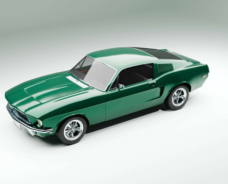 Top down corner angle of a 1968 Ford Mustang Billit.