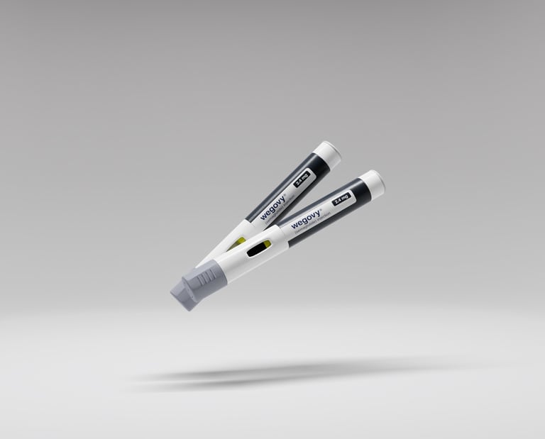 A 3D rendering of two Wegovy injection pens