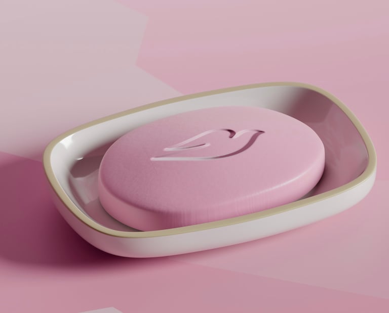 Render of a bar of Dove beauty soap.