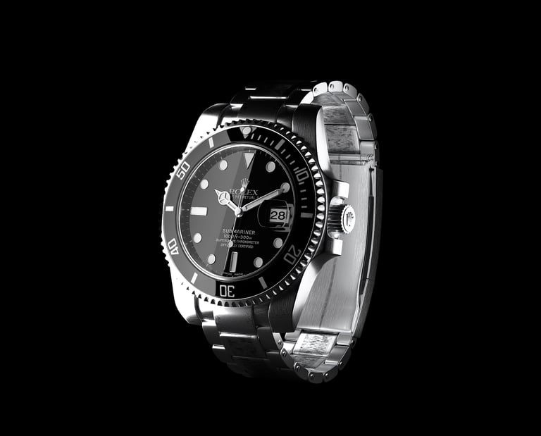 Stainless Rolex Submariner 3D model render.