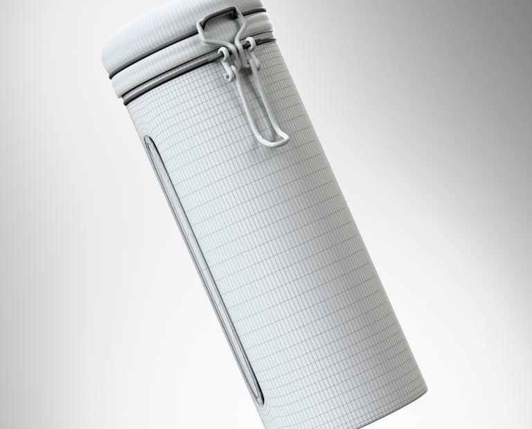 The mesh view of a Tiesta Tea canister created in 3D software