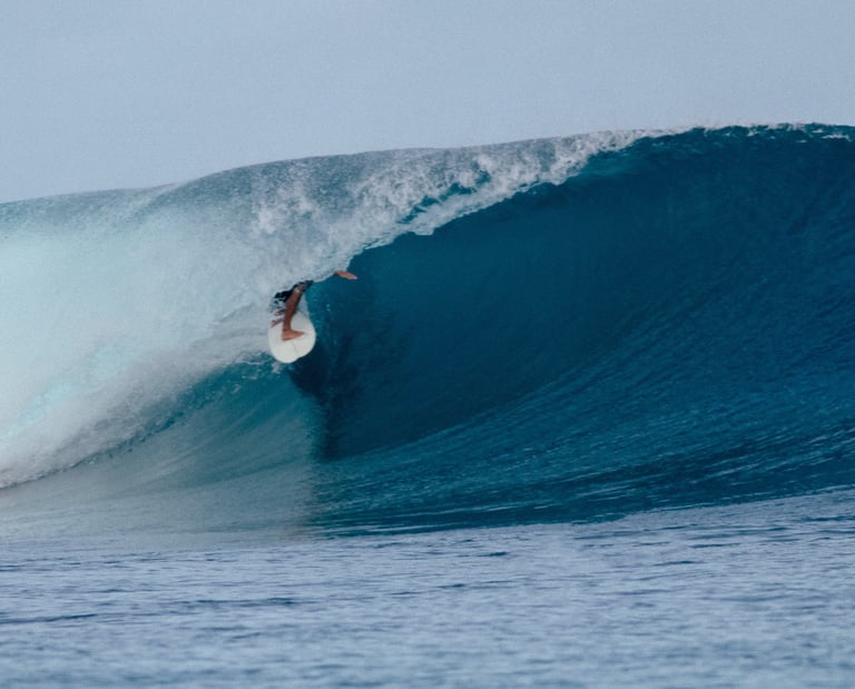 Surfer riding a perfect barrel wave in Mentawai, Indonesia — world-class surf destination.