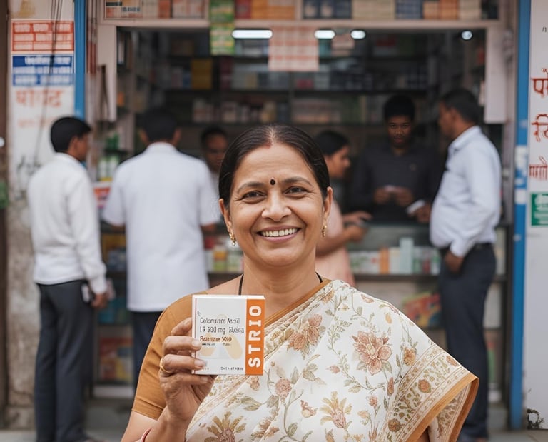 A woman holding Roxime-500, a product by Strio Healthcare