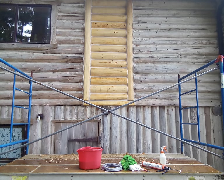 log replacement on Vancouver Island log home
