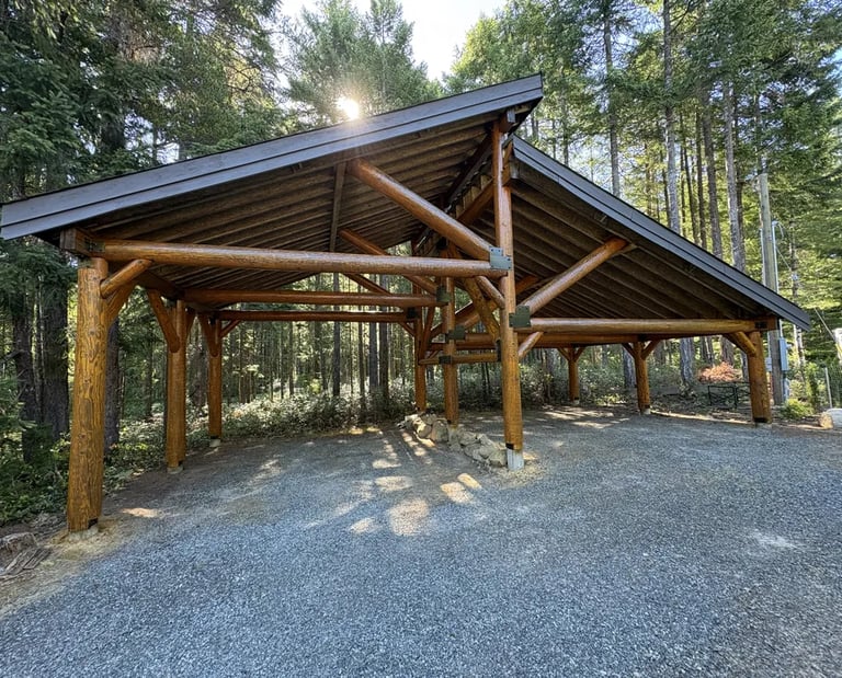 Courtenay log carport after refishing by Embassy Restorations, Vancouver Island