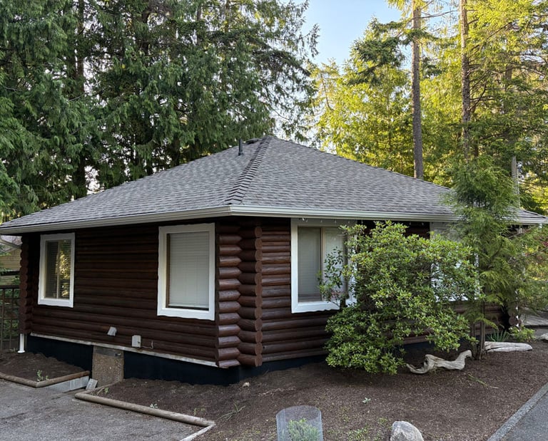 Qualicum Beach log home restored by Earth Embassy Restorations, Vancouver Island company 