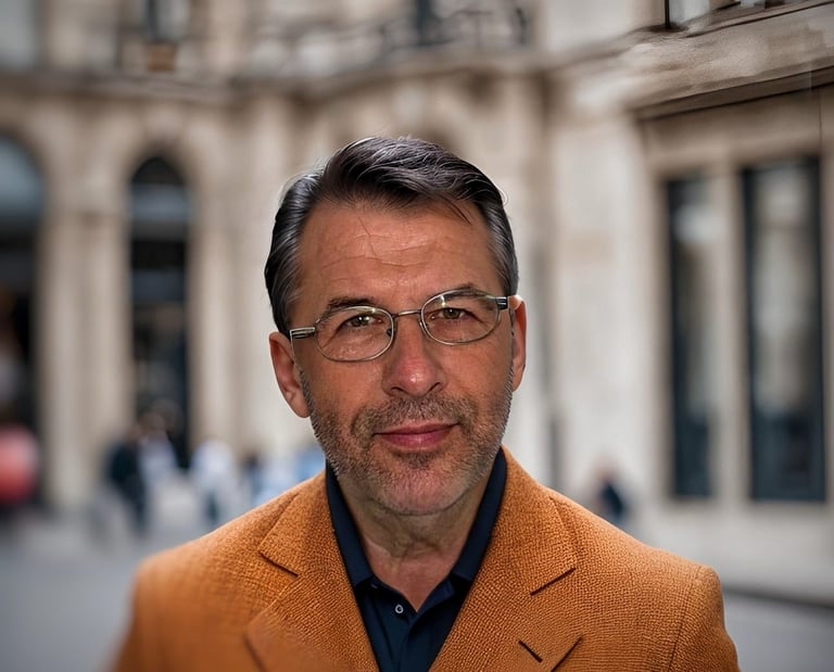Jan, Founder and Chief Financial (CFO) of Weihs International, in an blazer with an urban backdrop.