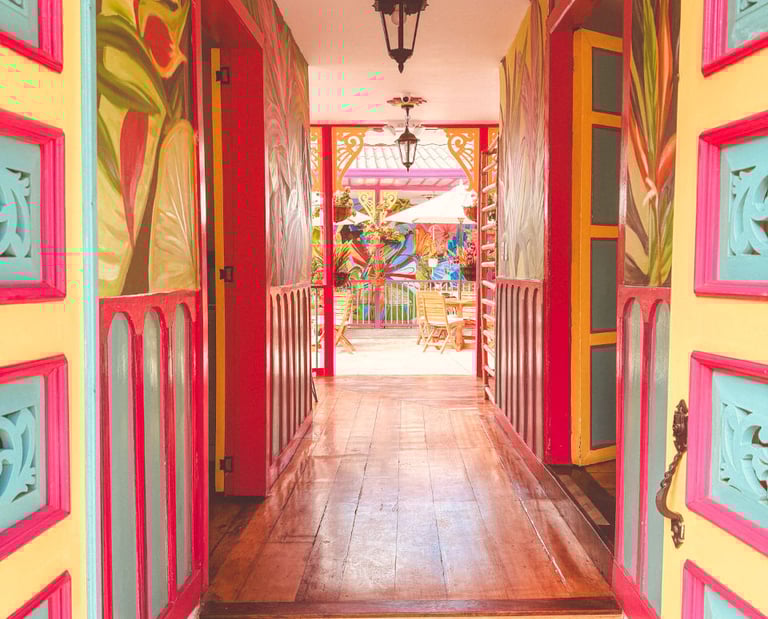 Colorful entry in Salento house, Colombia