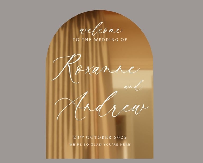 Acrylic mirror sign for roxanne and andrew