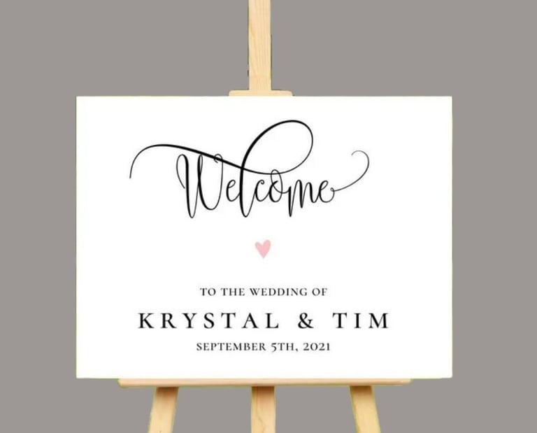 krystal & Tim white wedding sign