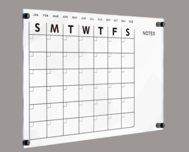 Writing board color white displaying the 7 days at a week