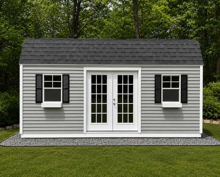 high imperial barn shed with double french door installed in pembroke, ma