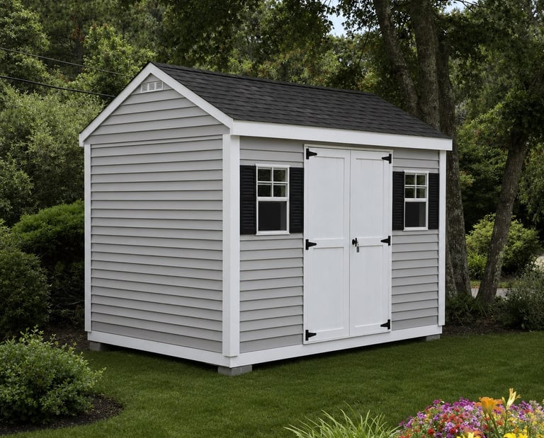 Decorative frieze bottom trim on custom shed built in Massachusetts, enhancing shed appearance with elegant finishing detail.