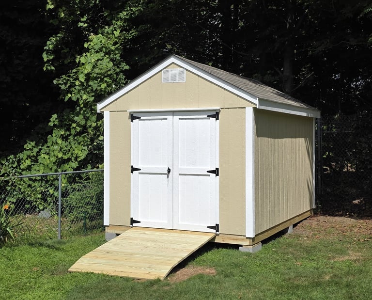 8x12 wooden storage shed with robust construction and classic design for spacious outdoor storage.