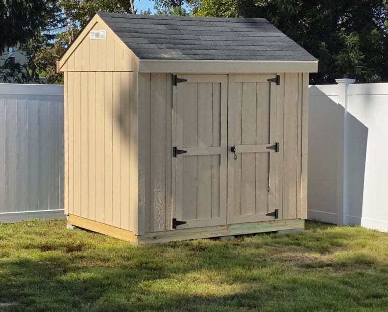 6x8 custom storage shed built on-site in Cape Cod, Massachusetts.