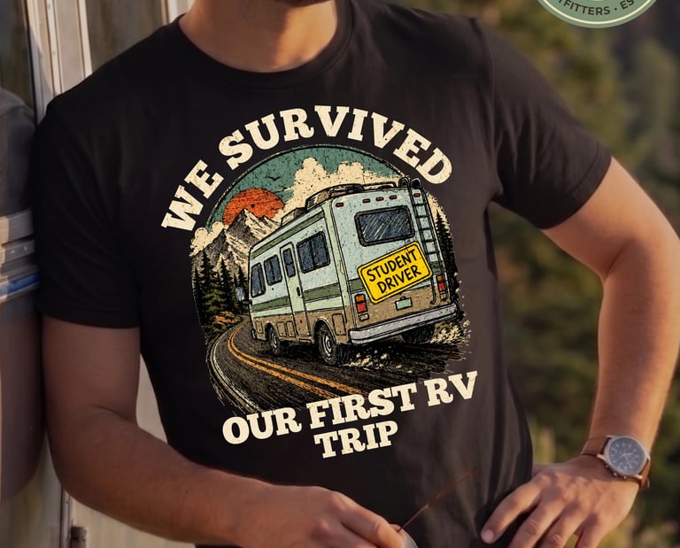 We Survived Our First RV Trip funny RV camping shirt on Comfort Colors — Horacio & Visconti